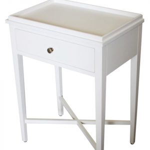 White wooden bedside table
