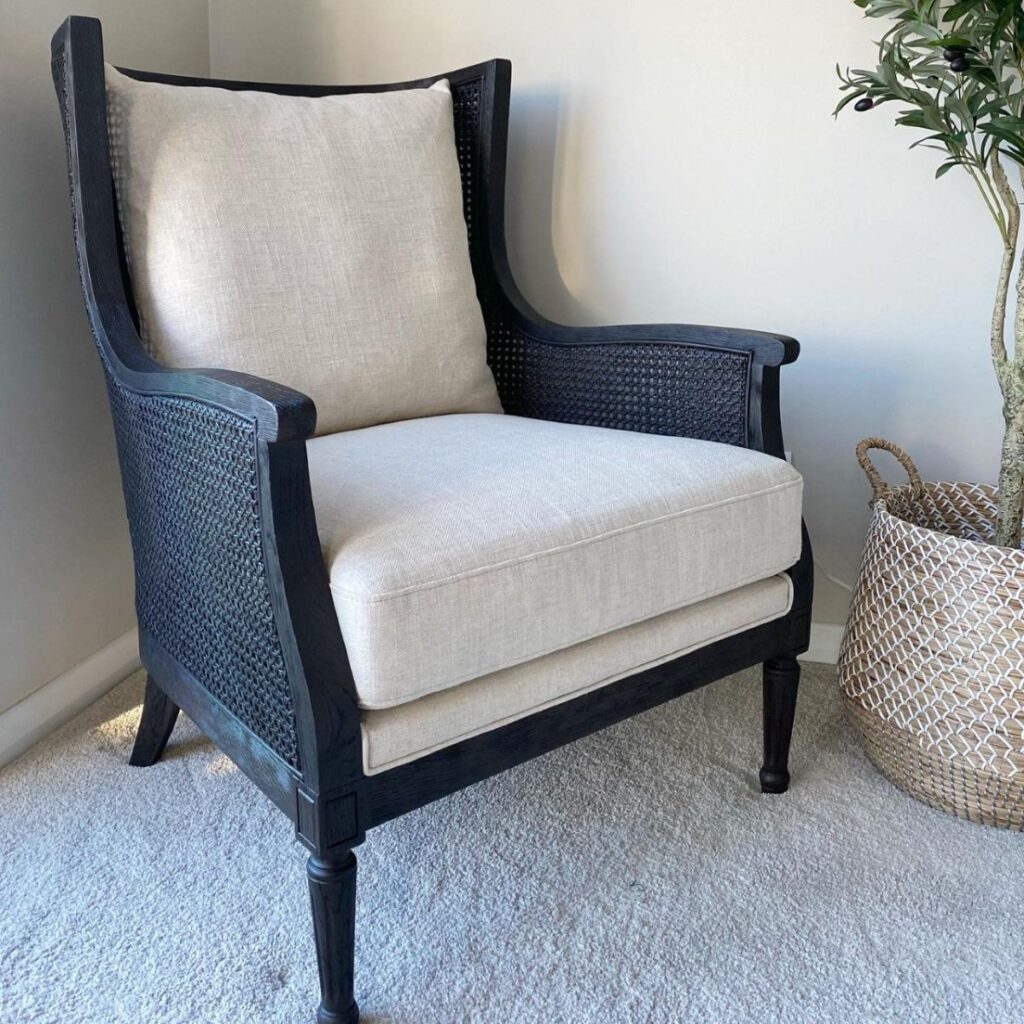 Raffles Black Oak & Rattan Arm Chair Coastal At Home