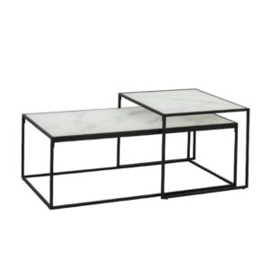 Marble nested coffee tables black frame