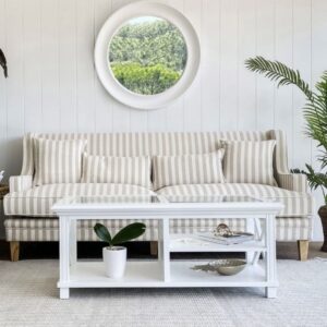 Hamptons coffee table with glass inserts